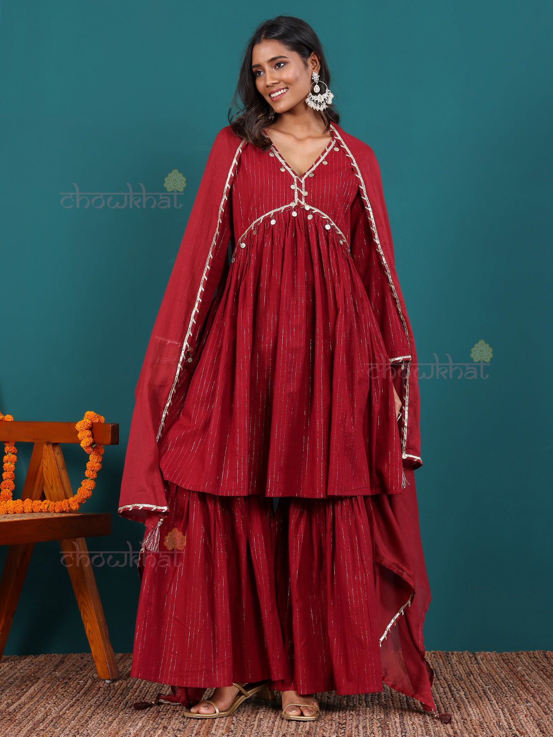 Dhara Lurex Cotton Stitched Suit Set with Handwork - Chowkhat Lifestyle