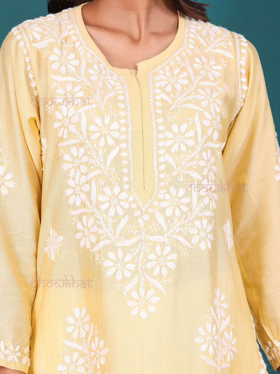 Rida Premium Chanderi Long Chikankari Kurti - Chowkhat Lifestyle