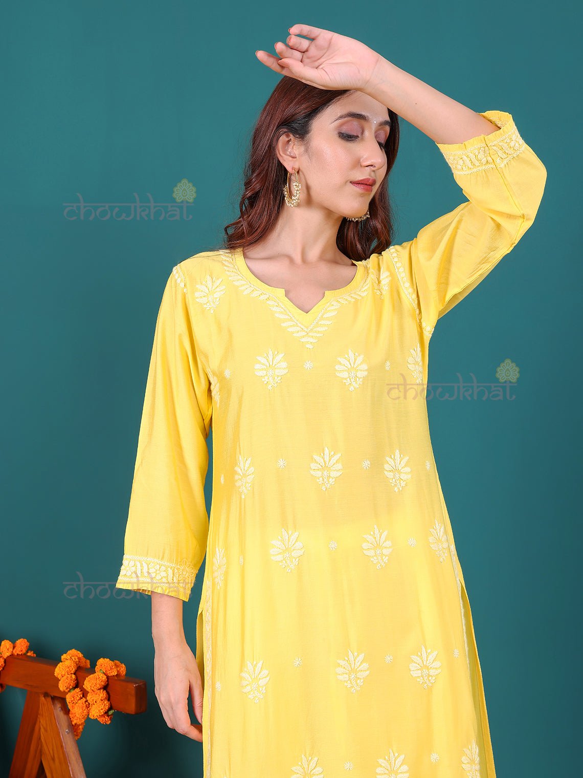 Miha Premium Chanderi Long Chikankari Kurti - Chowkhat Lifestyle