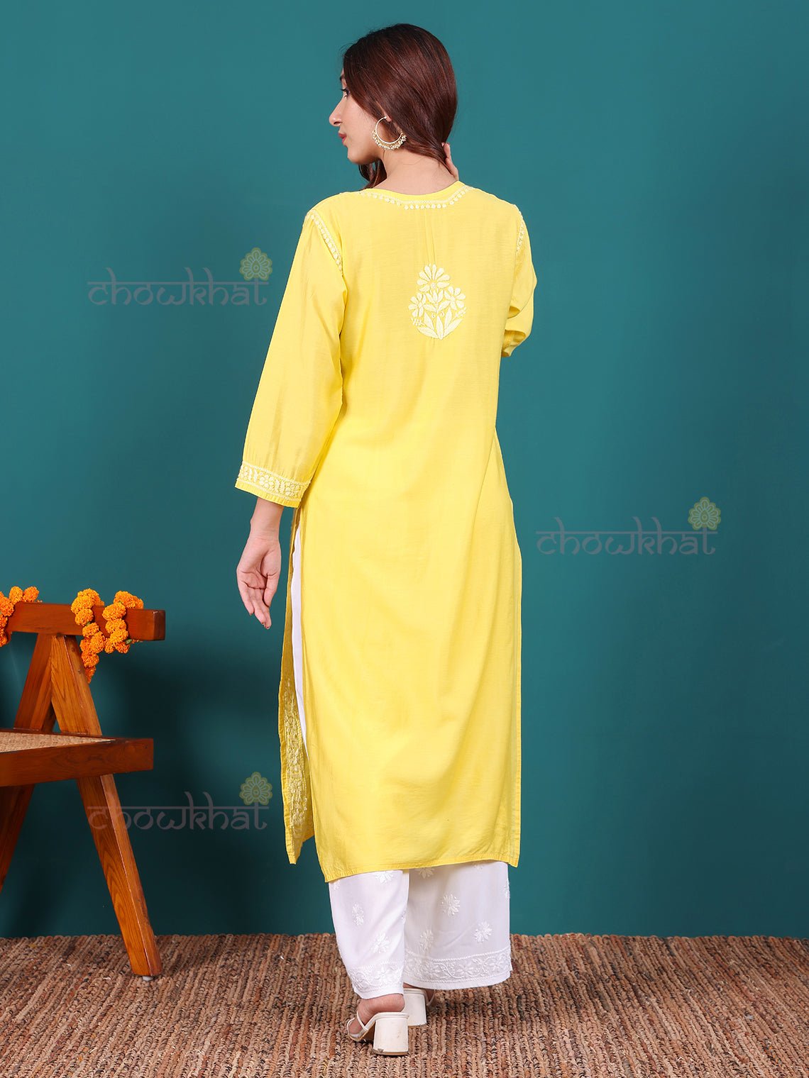 Miha Premium Chanderi Long Chikankari Kurti - Chowkhat Lifestyle