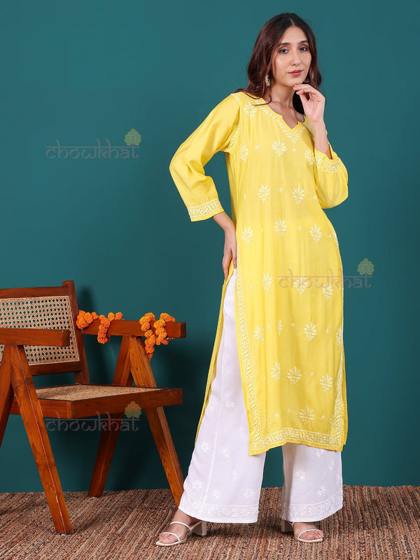 Miha Premium Chanderi Long Chikankari Kurti - Chowkhat Lifestyle