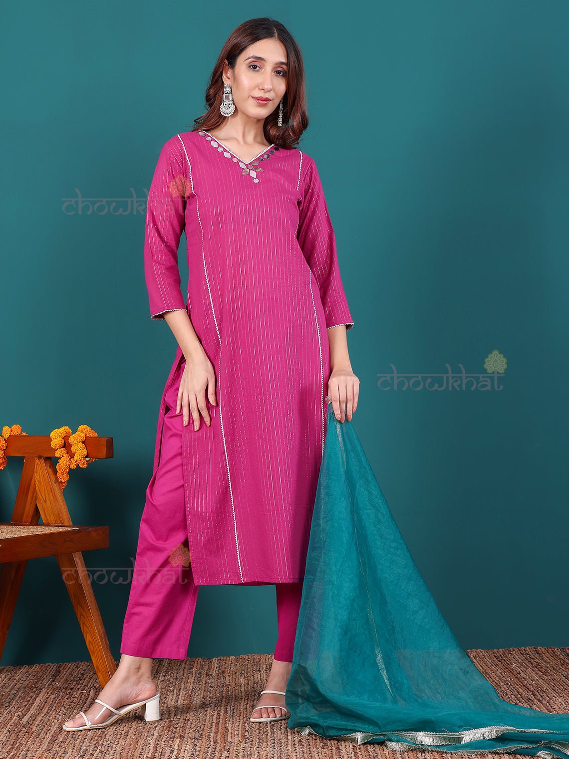 Aiza Lurex Stitched Suit Set with Gota Work - Chowkhat Lifestyle