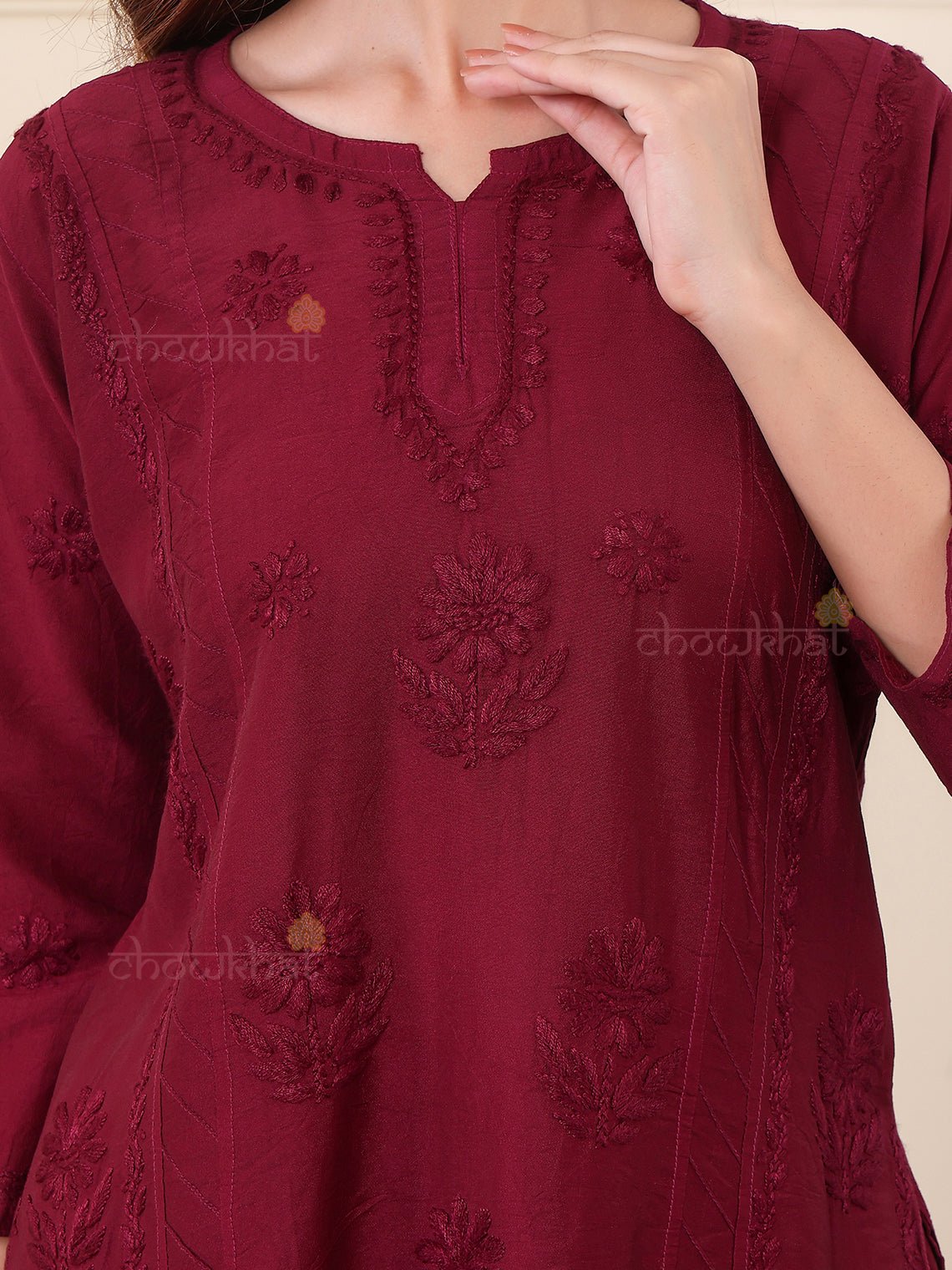 Saniya Chanderi Chikankari Kurti & Palazzo Set - Chowkhat Lifestyle