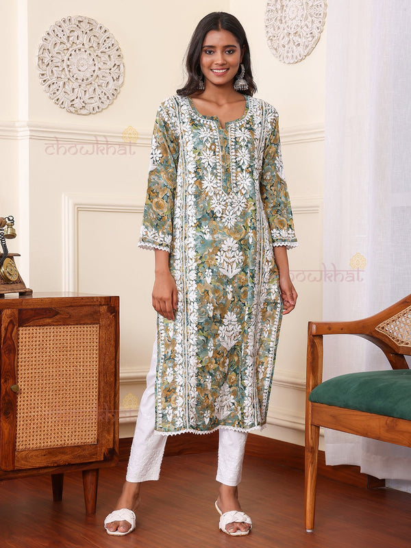 Zora Mul Cotton Chikankari Kurti with Lace Detaling - Chowkhat Lifestyle