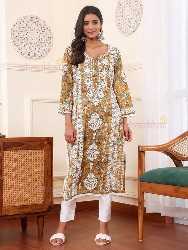 Zora Mul Cotton Chikankari Kurti with Lace Detaling - Chowkhat Lifestyle