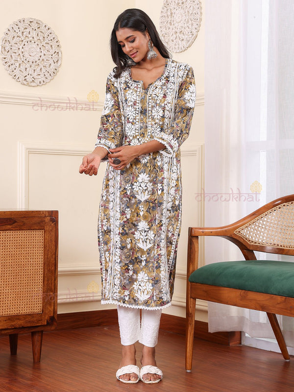 Zora Mul Cotton Chikankari Kurti with Lace Detaling - Chowkhat Lifestyle