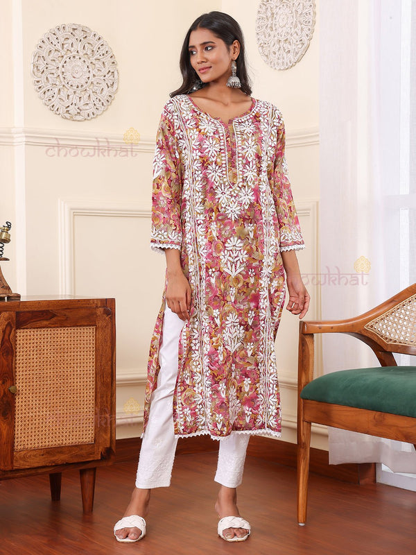 Zora Mul Cotton Chikankari Kurti with Lace Detaling - Chowkhat Lifestyle