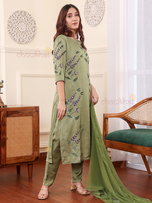 Kaya Hand Painted Satin Suit Set - Chowkhat Lifestyle