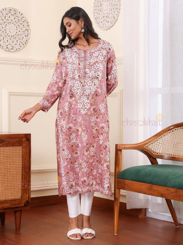 Anasa Mul Cotton Chikankari Long Kurti - Chowkhat Lifestyle