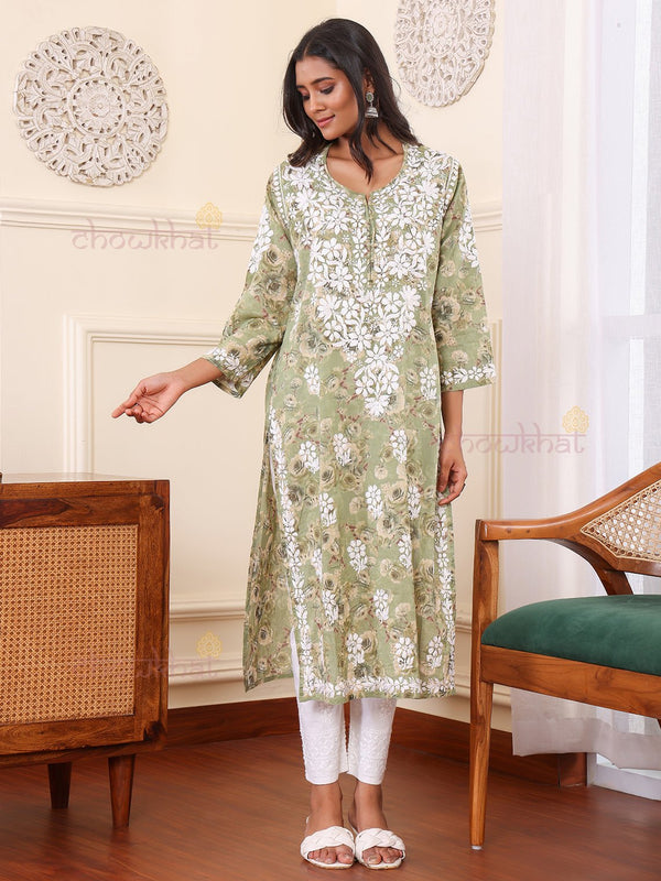 Anasa Mul Cotton Chikankari Long Kurti - Chowkhat Lifestyle