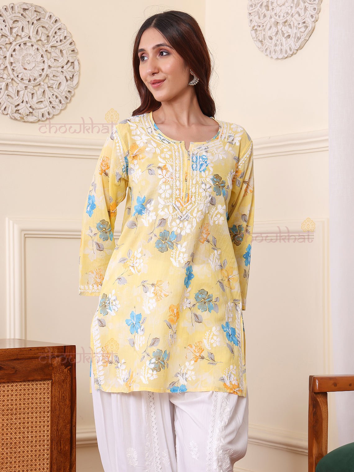 Kiara Mul Cotton Short Chikankari Kurti - Chowkhat Lifestyle