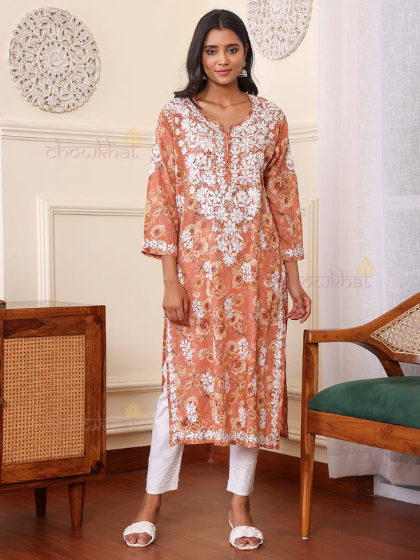 Anasa Mul Cotton Chikankari Long Kurti - Chowkhat Lifestyle