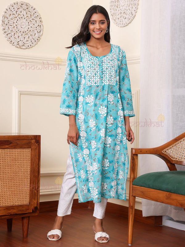 Firosa Nyra Cut Mul Cotton Chikankari Kurti - Chowkhat Lifestyle