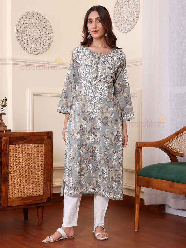 Anasa Mul Cotton Chikankari Long Kurti - Chowkhat Lifestyle