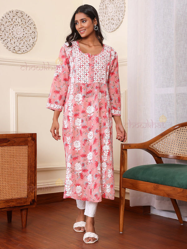 Firosa Nyra Cut Mul Cotton Chikankari Kurti - Chowkhat Lifestyle