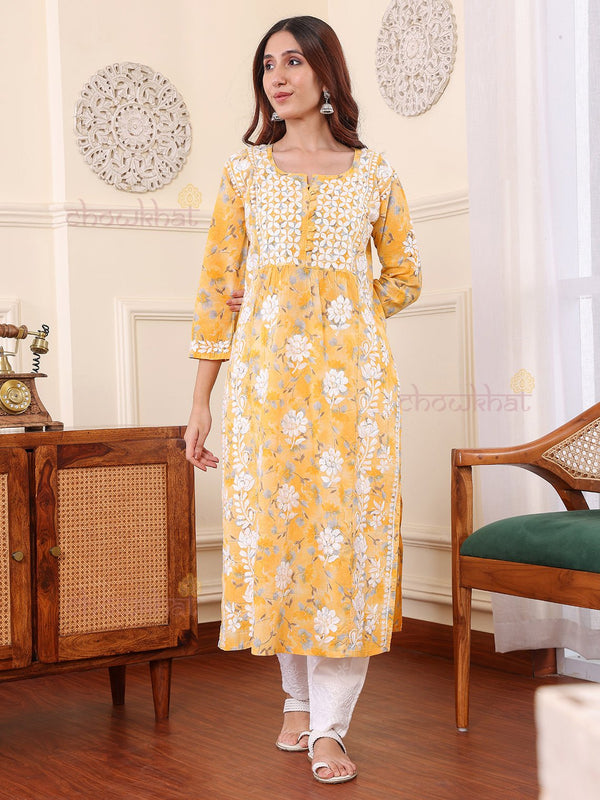 Firosa Nyra Cut Mul Cotton Chikankari Kurti - Chowkhat Lifestyle