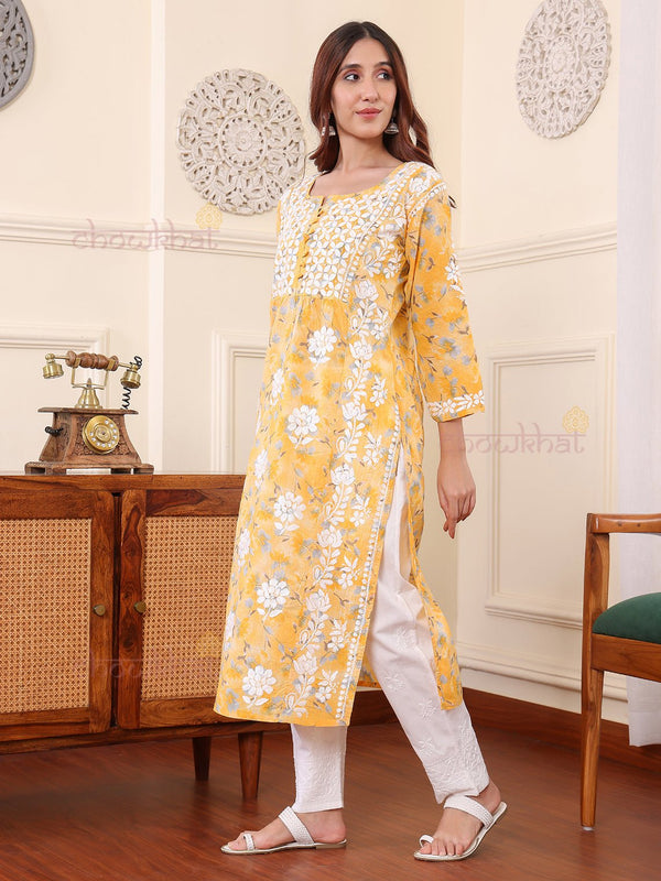 Firosa Nyra Cut Mul Cotton Chikankari Kurti - Chowkhat Lifestyle