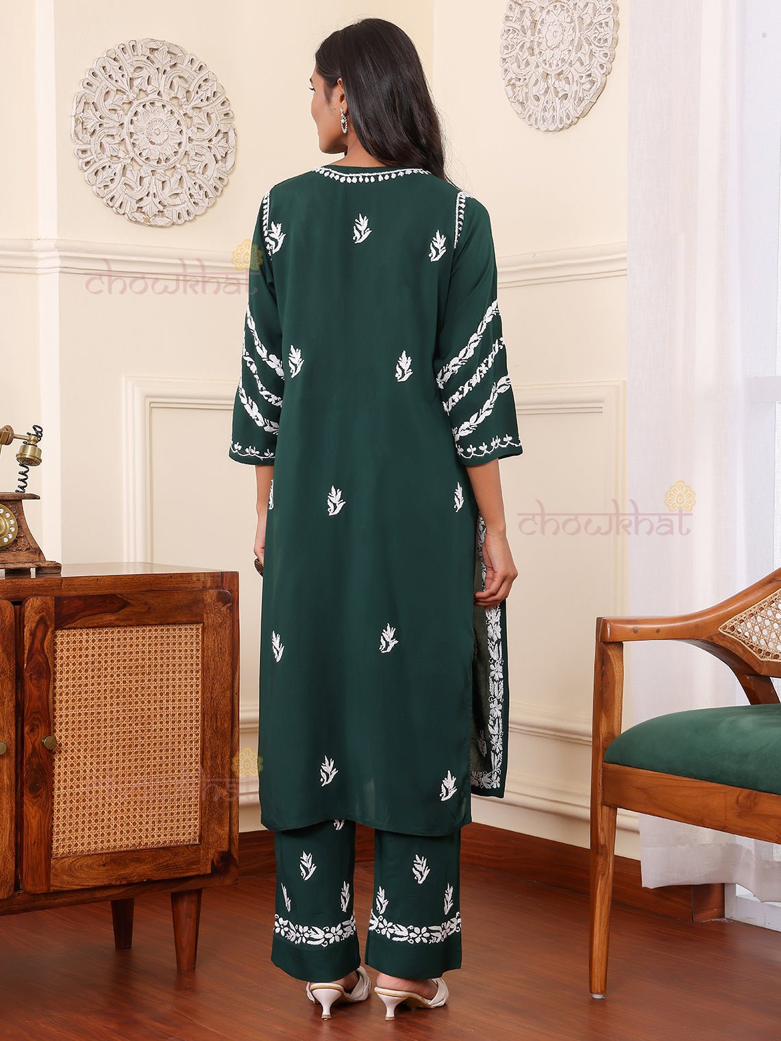 Heer Rayon Chikankari Kurti & Palazzo Set - Chowkhat Lifestyle