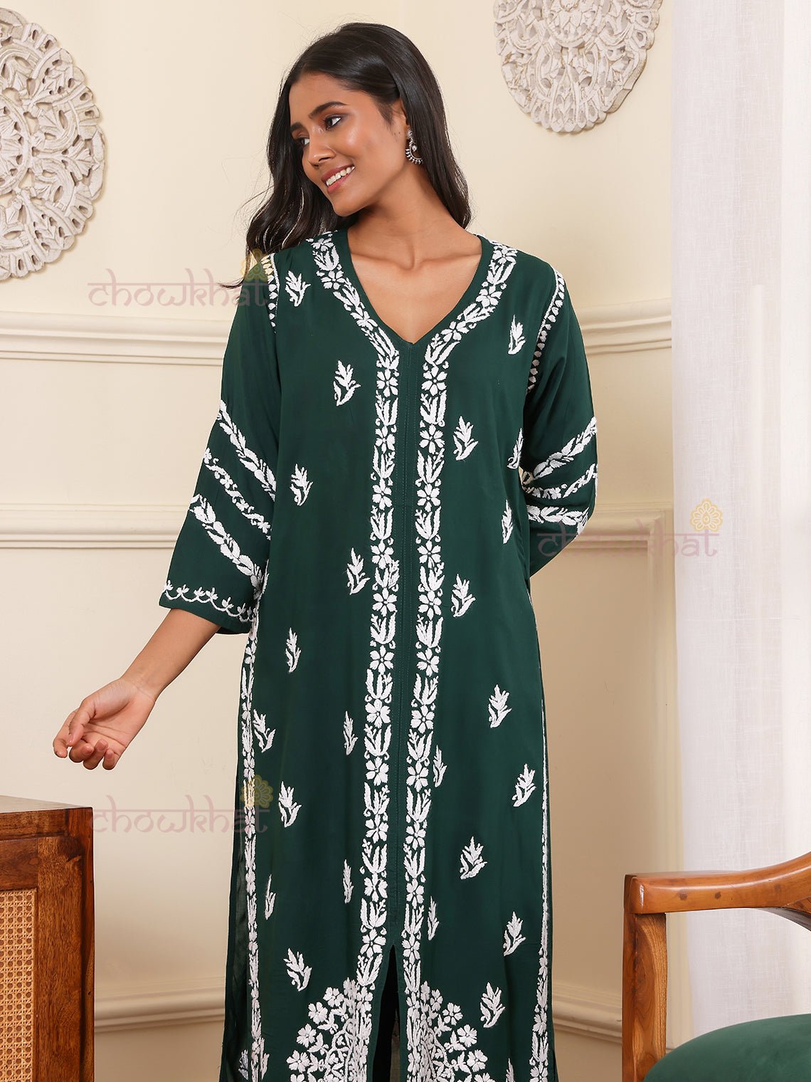 Heer Rayon Chikankari Kurti & Palazzo Set - Chowkhat Lifestyle