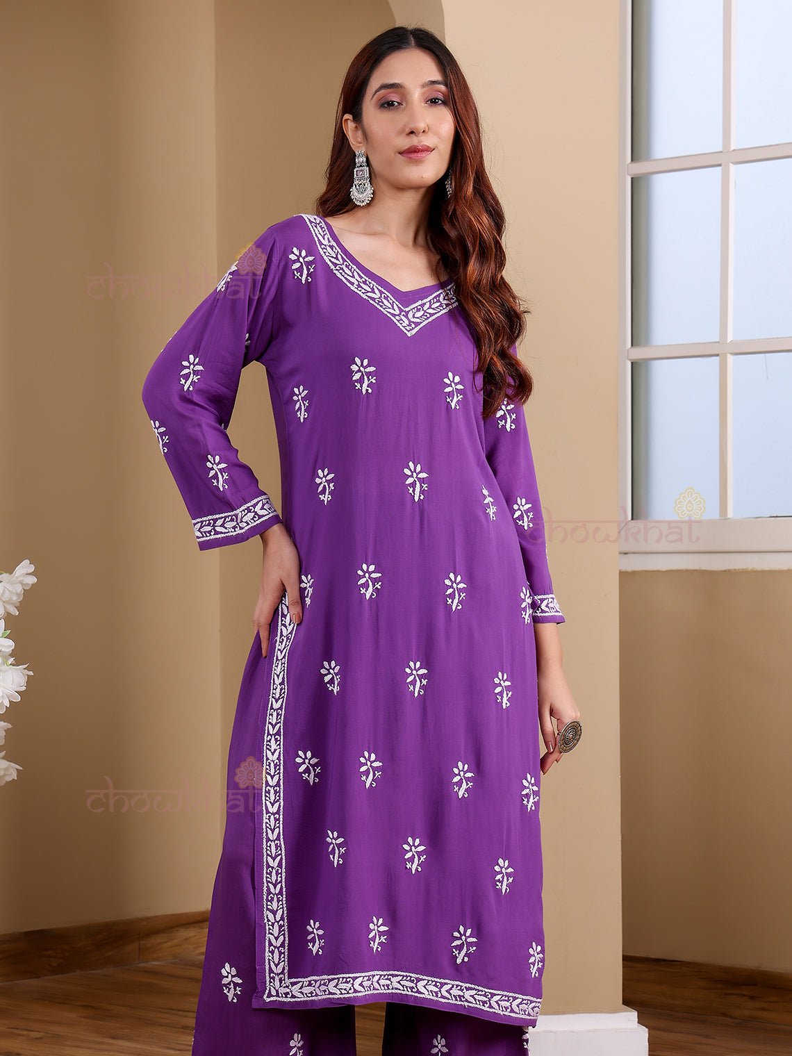 Irha Premium Modal Chikankari kurti & Palazzo Set - Chowkhat Lifestyle