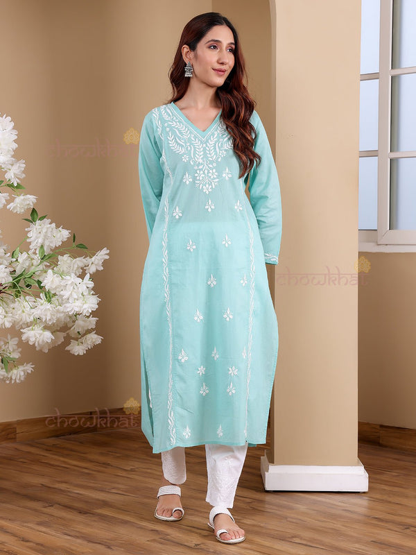 Aasma Mul Cotton Chikankari Long Kurti - Chowkhat Lifestyle