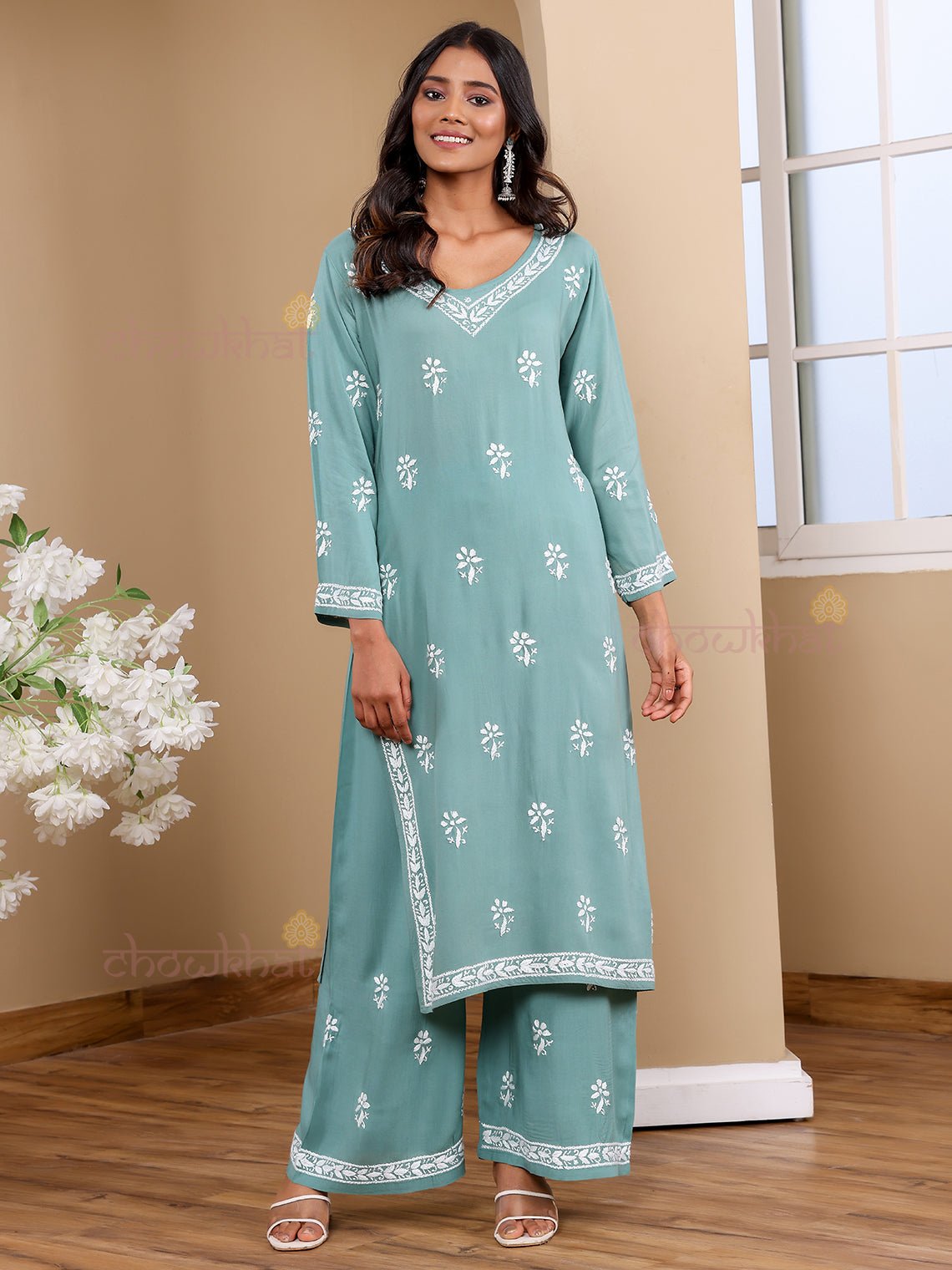 Irha Premium Modal Chikankari kurti & Palazzo Set - Chowkhat Lifestyle