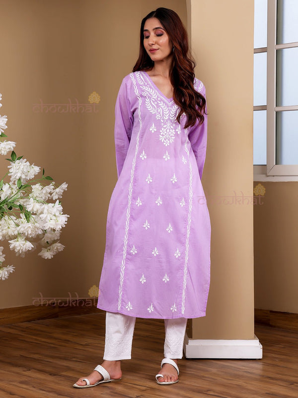 Aasma Mul Cotton Chikankari Long Kurti - Chowkhat Lifestyle