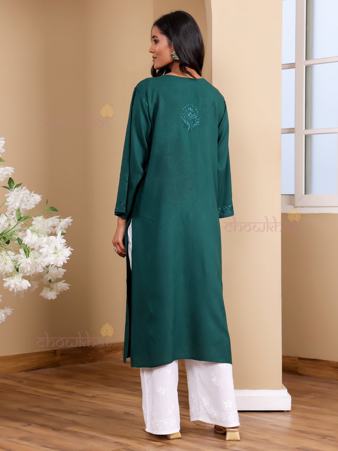 Noori Rayon Chikankari Kurti with Mukaish Work - Chowkhat Lifestyle