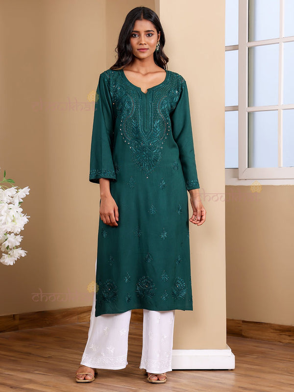 Noori Rayon Chikankari Kurti with Mukaish Work - Chowkhat Lifestyle