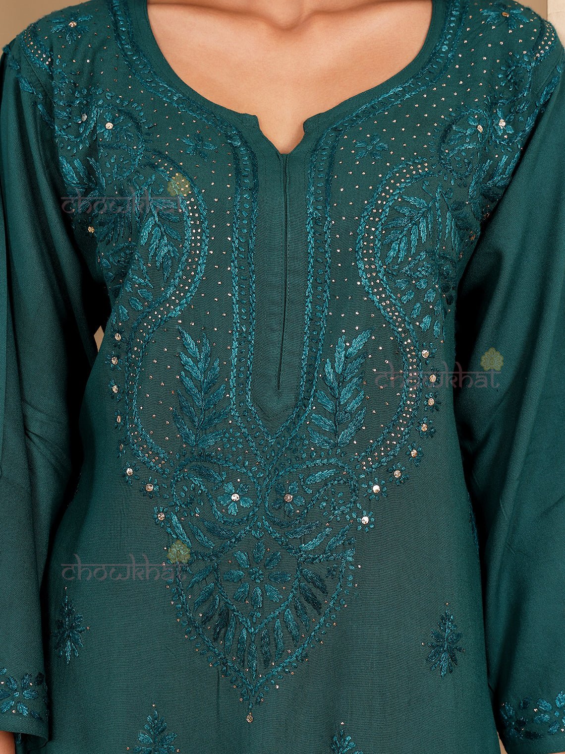 Noori Rayon Chikankari Kurti with Mukaish Work - Chowkhat Lifestyle