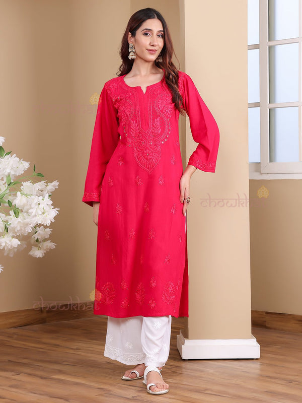 Noori Rayon Chikankari Kurti with Mukaish Work - Chowkhat Lifestyle