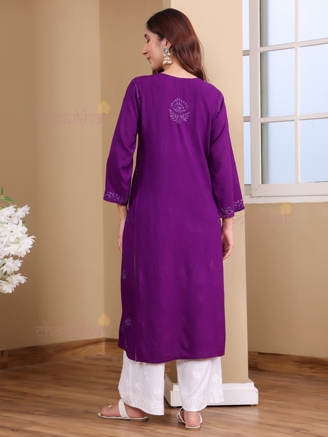 Noori Rayon Chikankari Kurti with Mukaish Work - Chowkhat Lifestyle