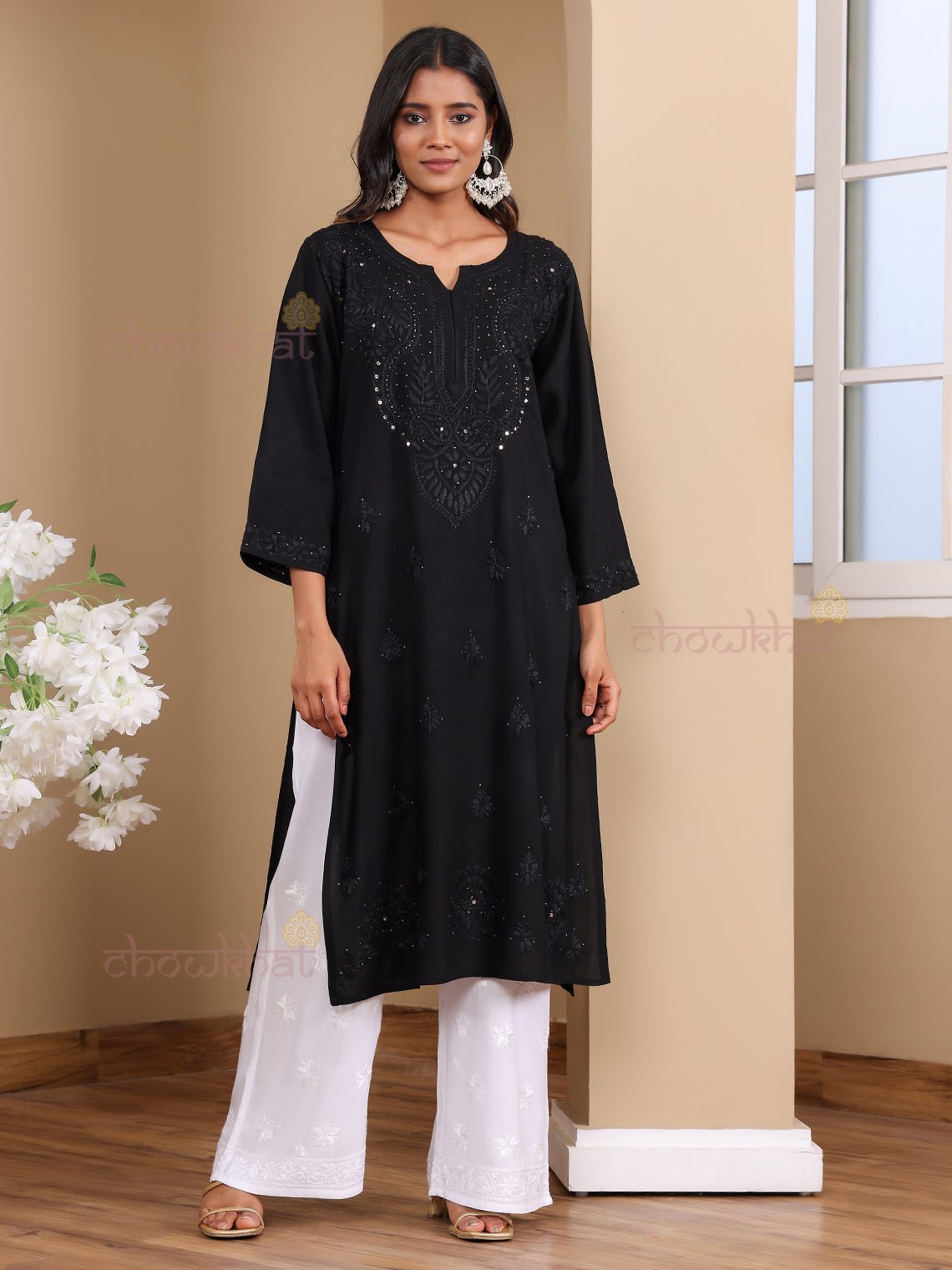 Noori Rayon Chikankari Kurti with Mukaish Work - Chowkhat Lifestyle