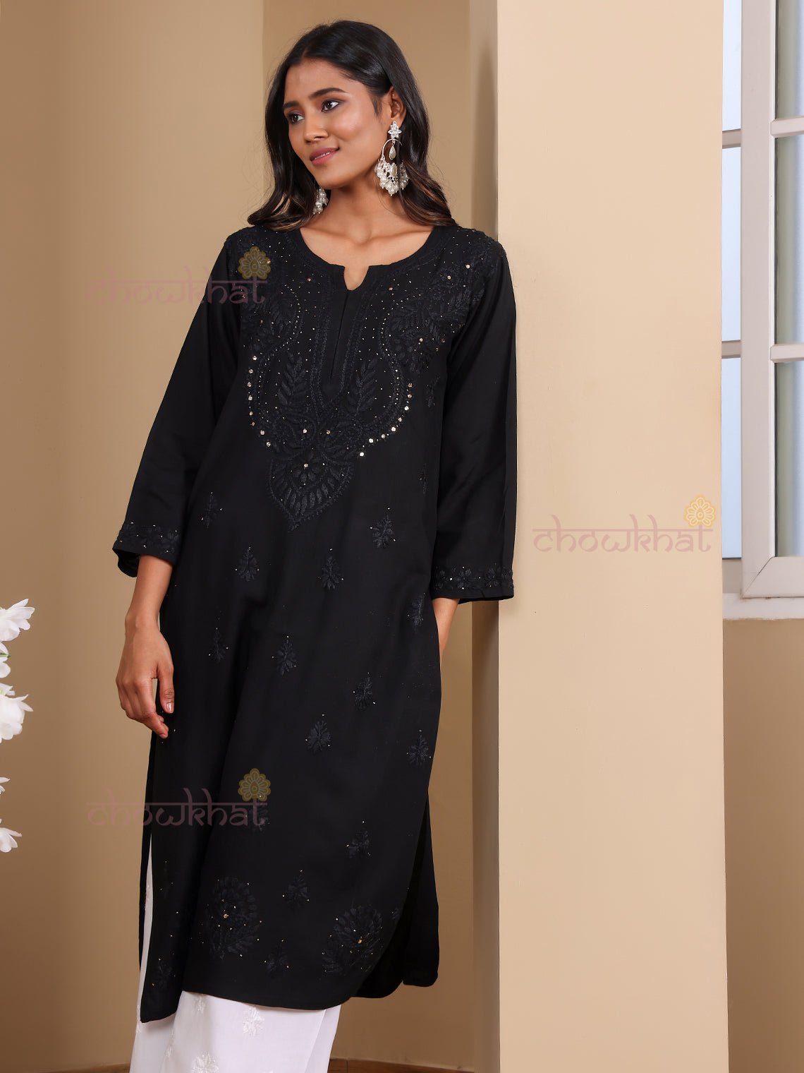 Noori Rayon Chikankari Kurti with Mukaish Work - Chowkhat Lifestyle