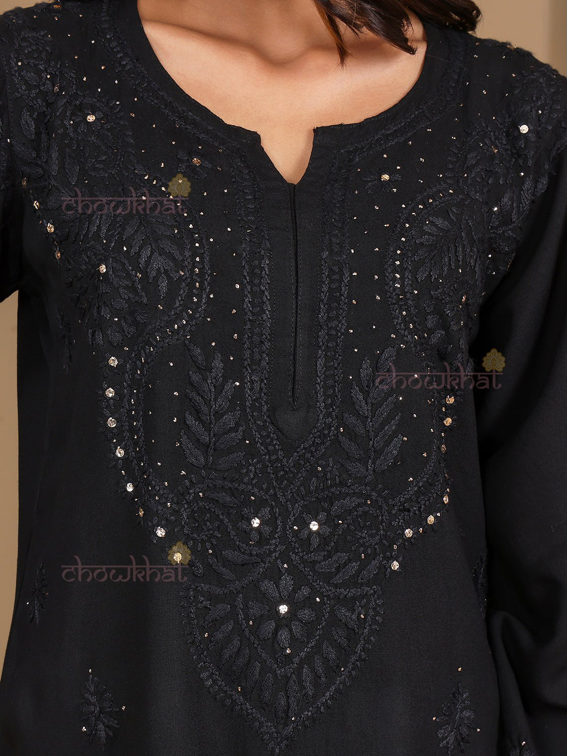 Noori Rayon Chikankari Kurti with Mukaish Work - Chowkhat Lifestyle