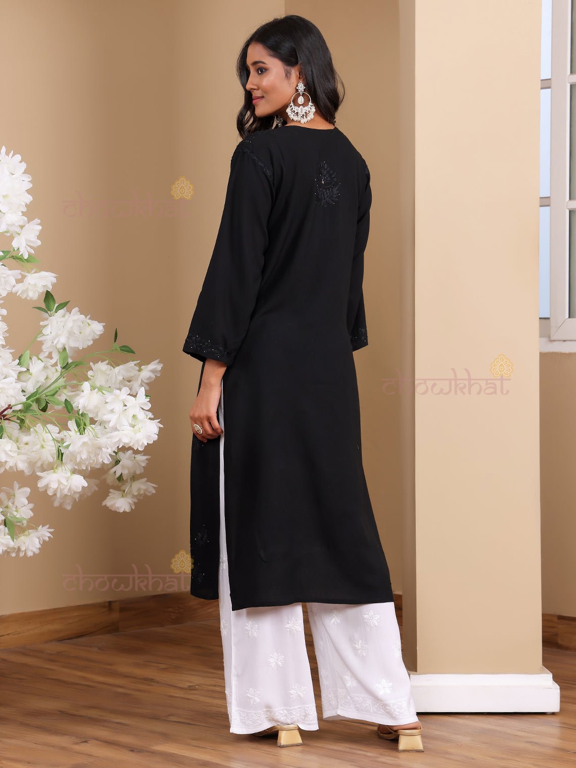 Noori Rayon Chikankari Kurti with Mukaish Work - Chowkhat Lifestyle