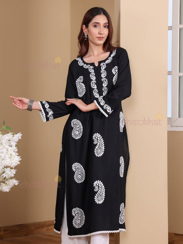 Riyaz Premium Rayon Long Chikankari Kurti - Chowkhat Lifestyle