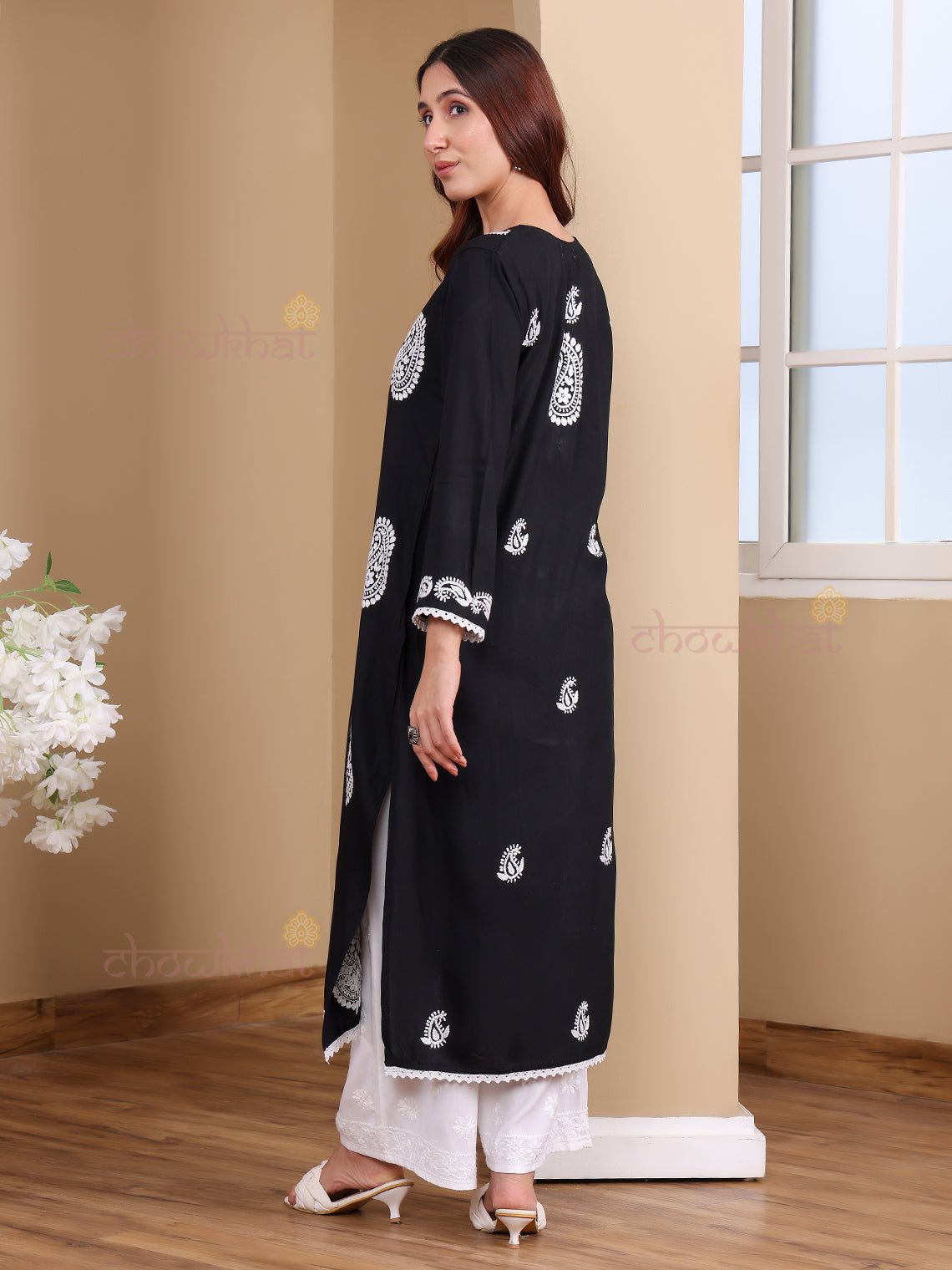 Riyaz Premium Rayon Long Chikankari Kurti - Chowkhat Lifestyle