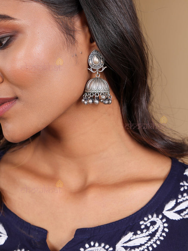 Paan German Silver Jhumki Earrings - Chowkhat Lifestyle