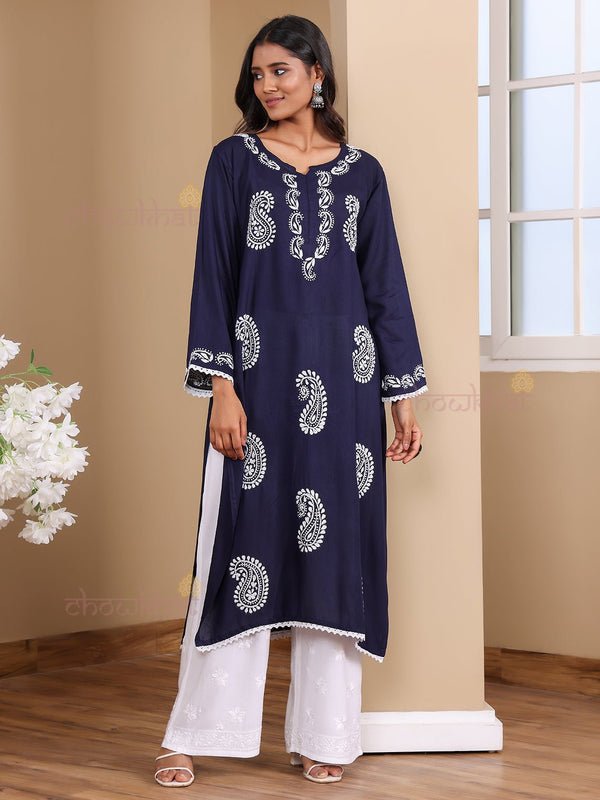 Riyaz Premium Rayon Long Chikankari Kurti - Chowkhat Lifestyle