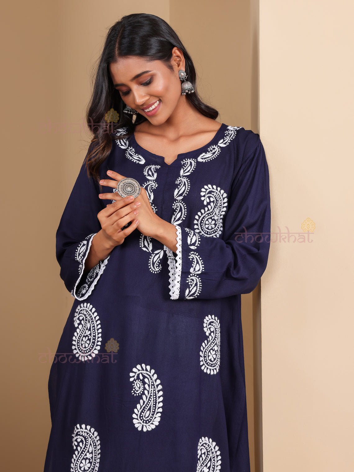 Riyaz Premium Rayon Long Chikankari Kurti - Chowkhat Lifestyle