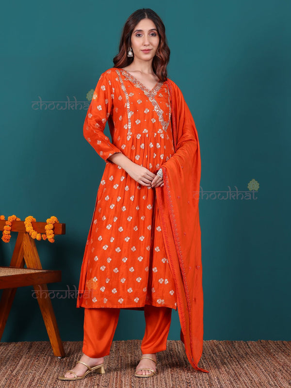 Naaz Brocade Silk Premium Stitched Suit Set with Handwork - Chowkhat Lifestyle