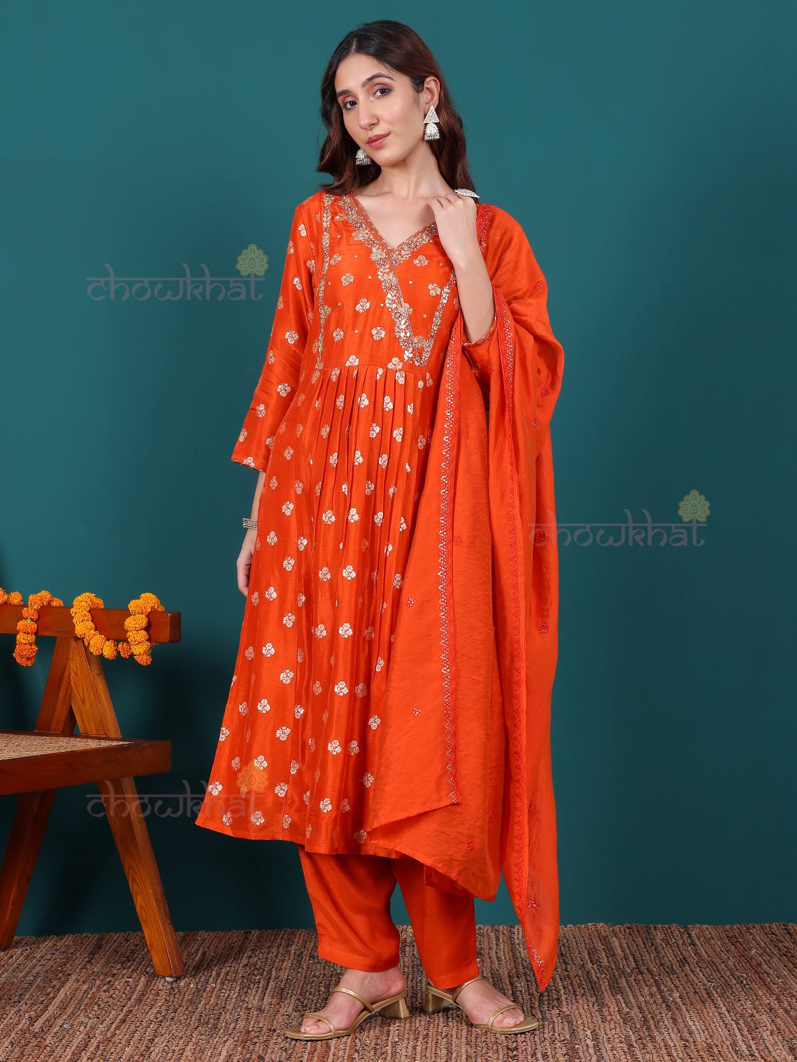 Naaz Brocade Silk Premium Stitched Suit Set with Handwork - Chowkhat Lifestyle