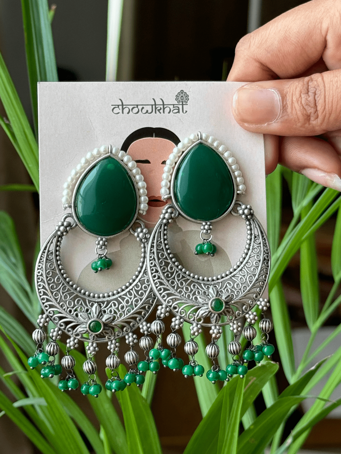 German Silver Oxidised Dangler Earrings - Chowkhat Lifestyle