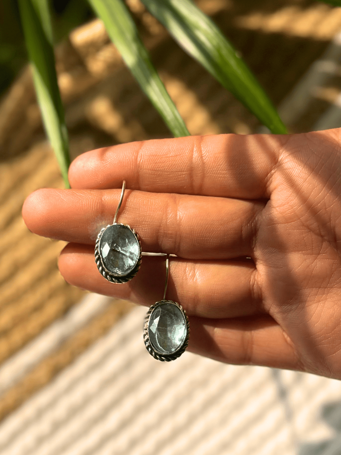 Hanging German Silver Stone Earrings - Chowkhat Lifestyle