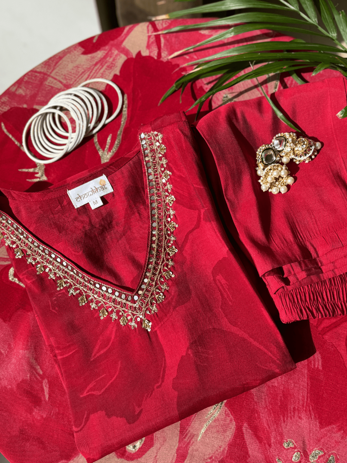 Srisha Hand Embroidered Printed Muslin 3 Piece Stitched Suit Set - Chowkhat Lifestyle