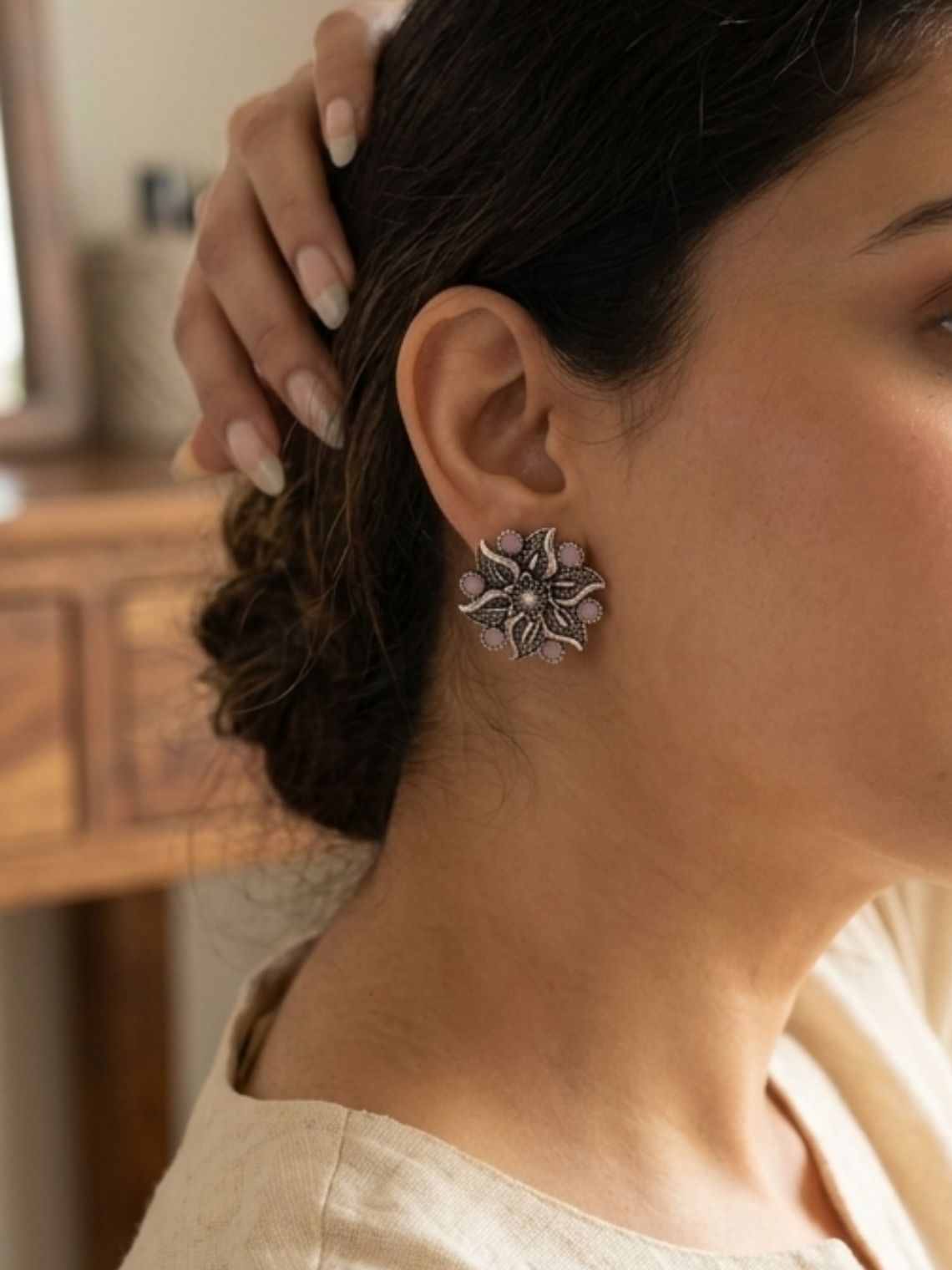 Flower German Oxidised Earrings - Chowkhat Lifestyle