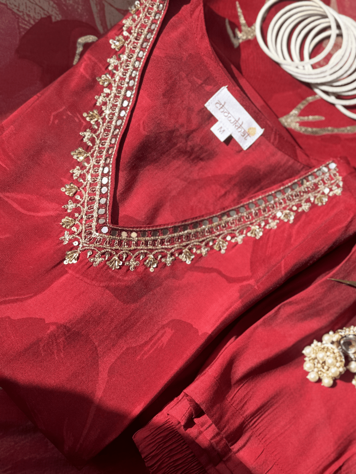 Srisha Hand Embroidered Printed Muslin 3 Piece Stitched Suit Set - Chowkhat Lifestyle