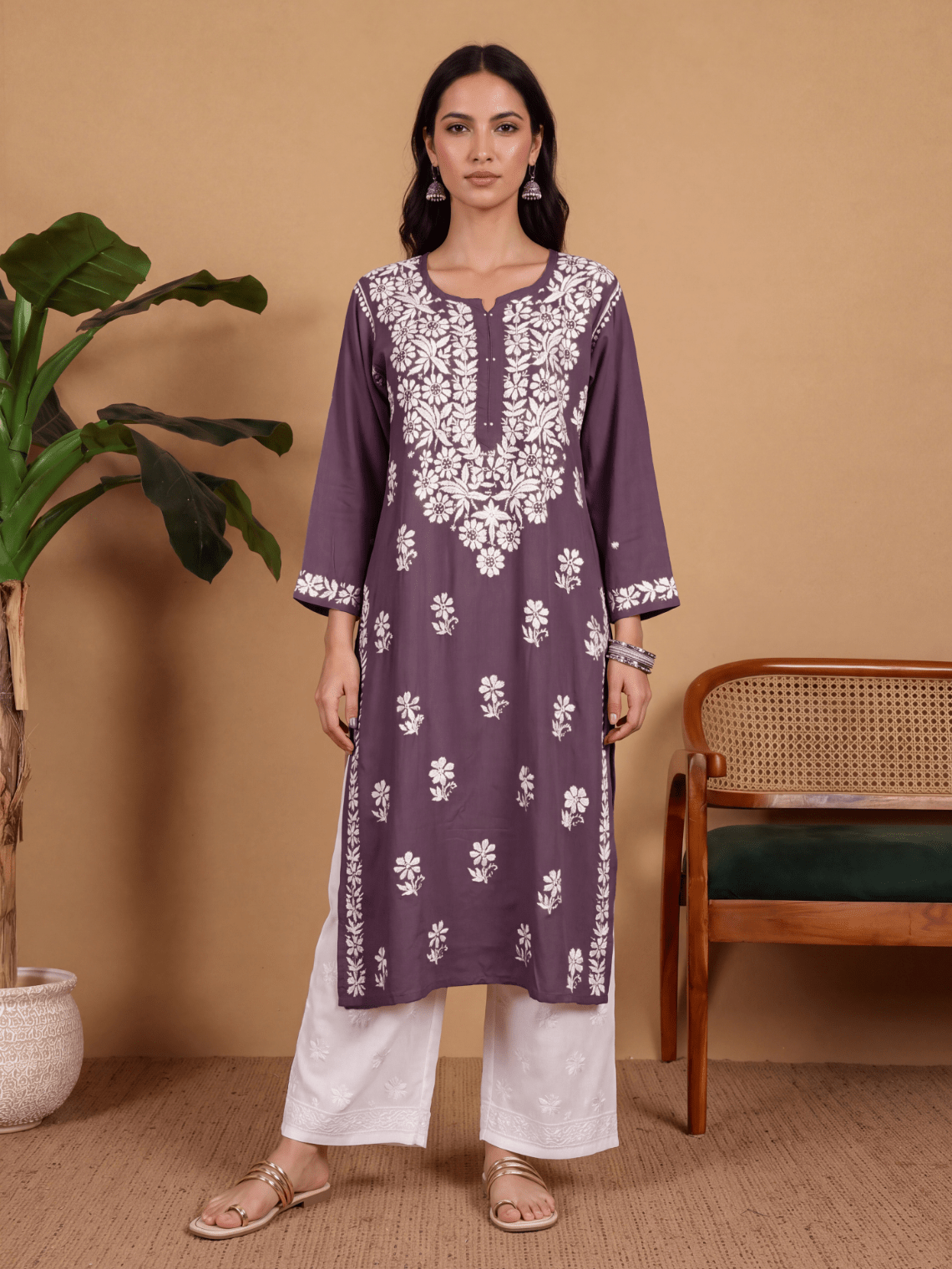 Ditya Rayon Straight Long Chikankari Kurti - Chowkhat Lifestyle