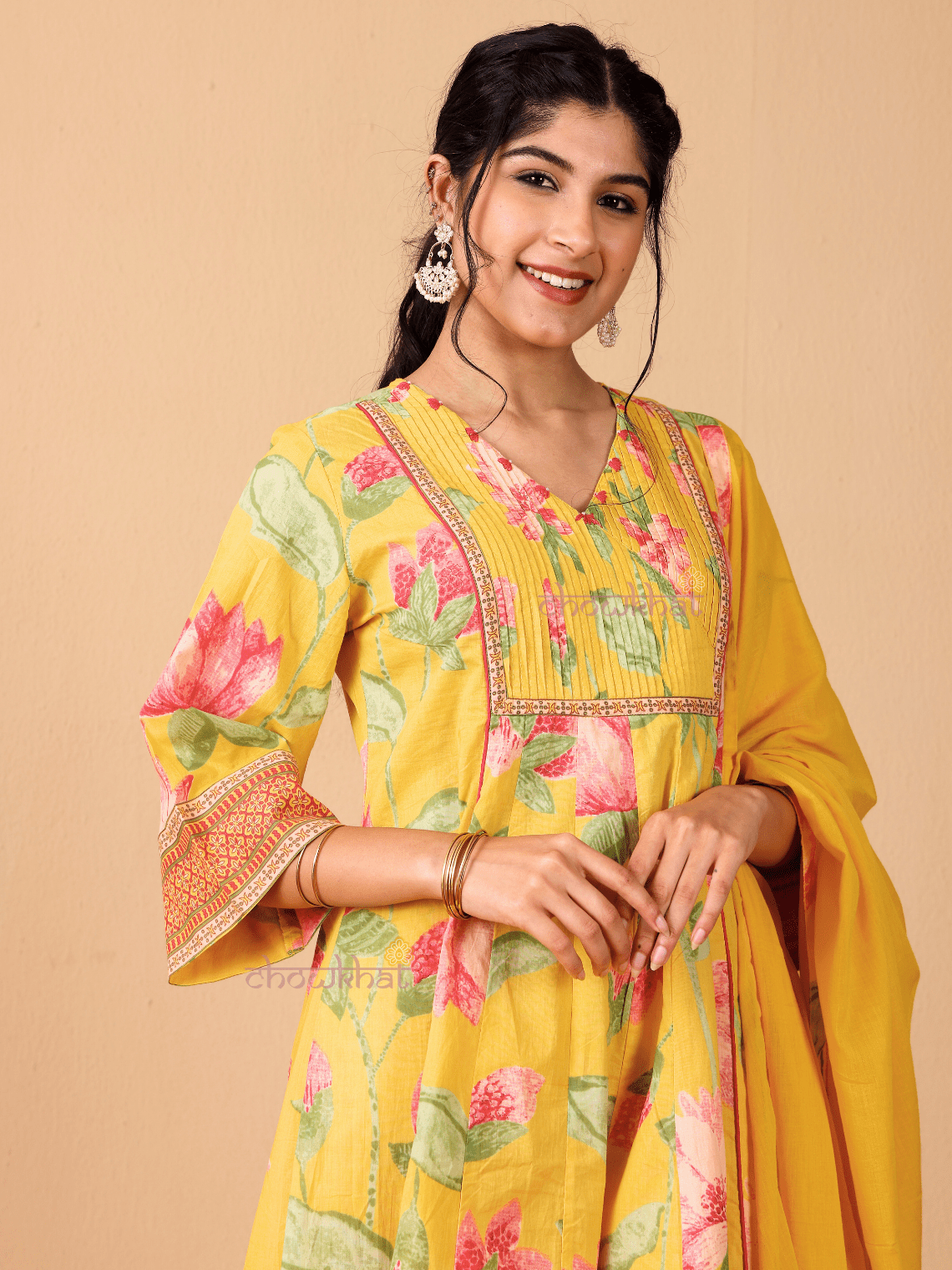 Tanvi Hand Printed 3 Piece Nyra Style Stitched Suit Set with Handwork - Chowkhat Lifestyle